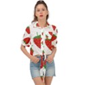 Seamless Pattern Fresh Strawberry Tie Front Shirt  View1