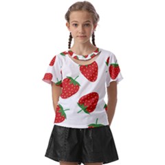 Seamless Pattern Fresh Strawberry Kids  Front Cut T-shirt by Sarkoni