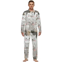 Cute Cats Seamless Pattern Men s Long Sleeve Velvet Pocket Pajamas Set by Sarkoni