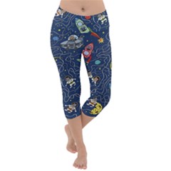 Cat Cosmos Cosmonaut Rocket Lightweight Velour Capri Yoga Leggings by Grandong