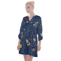 Cat Cosmos Cosmonaut Rocket Open Neck Shift Dress by Grandong