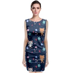 Cute Astronaut Cat With Star Galaxy Elements Seamless Pattern Sleeveless Velvet Midi Dress by Grandong