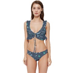 Bons Foot Prints Pattern Background Low Cut Ruffle Edge Bikini Set by Grandong