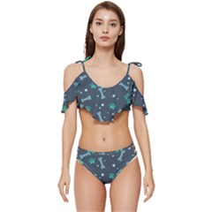 Bons Foot Prints Pattern Background Ruffle Edge Tie Up Bikini Set	 by Grandong