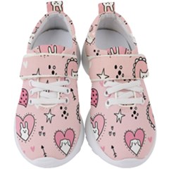 Cartoon Cute Valentines Day Doodle Heart Love Flower Seamless Pattern Vector Kids  Velcro Strap Shoes by Apen