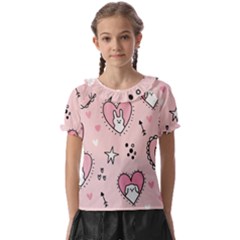 Cartoon Cute Valentines Day Doodle Heart Love Flower Seamless Pattern Vector Kids  Frill Chiffon Blouse by Apen