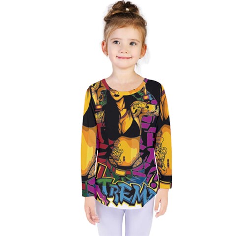 Xtreme Skateboard Graffiti Kids  Long Sleeve T-shirt by Sarkoni