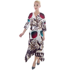 Krazy Katz 3d Tiger Roar Animal Quarter Sleeve Wrap Front Maxi Dress by Sarkoni