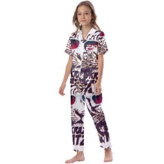 Krazy Katz 3d Tiger Roar Animal Kids  Satin Short Sleeve Pajamas Set by Sarkoni