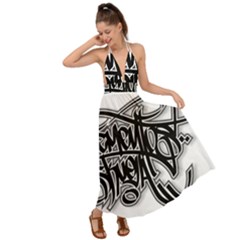 Hip Hop Music Drawing Art Graffiti Backless Maxi Beach Dress by Sarkoni