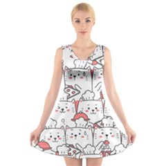 Cute Cat Chef Cooking Seamless Pattern Cartoon V-neck Sleeveless Dress by Bedest