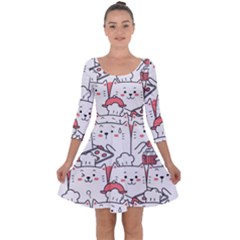 Cute Cat Chef Cooking Seamless Pattern Cartoon Quarter Sleeve Skater Dress by Bedest