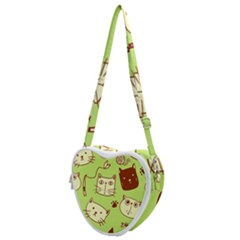 Cute Hand Drawn Cat Seamless Pattern Heart Shoulder Bag by Bedest