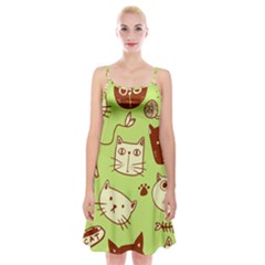 Cute Hand Drawn Cat Seamless Pattern Spaghetti Strap Velvet Dress by Bedest