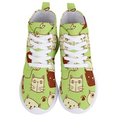 Cute Hand Drawn Cat Seamless Pattern Women s Lightweight High Top Sneakers by Bedest