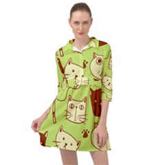 Cute Hand Drawn Cat Seamless Pattern Mini Skater Shirt Dress by Bedest