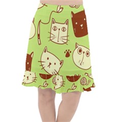 Cute Hand Drawn Cat Seamless Pattern Fishtail Chiffon Skirt by Bedest