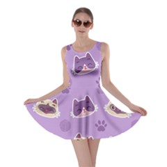 Cute Colorful Cat Kitten With Paw Yarn Ball Seamless Pattern Skater Dress by Bedest