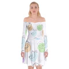 Cartoon Bird Cute Doodle Bird Off Shoulder Skater Dress by Bedest