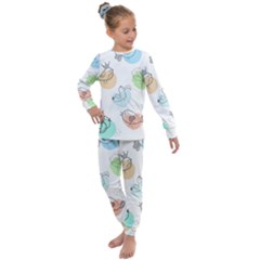 Cartoon Bird Cute Doodle Bird Kids  Long Sleeve Set  by Bedest