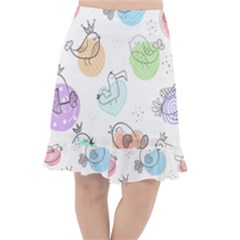 Cartoon Bird Cute Doodle Bird Fishtail Chiffon Skirt by Bedest