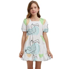 Cartoon Bird Cute Doodle Bird Kids  Short Sleeve Dolly Dress by Bedest