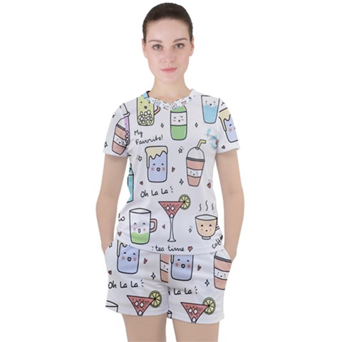 Drinks Cocktails Doodles Coffee Women s T-shirt And Shorts Set by Apen