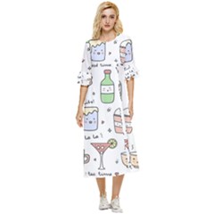 Drinks Cocktails Doodles Coffee Double Cuff Midi Dress by Apen