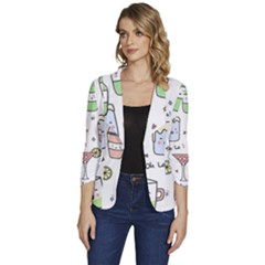 Drinks Cocktails Doodles Coffee Women s One-button 3/4 Sleeve Short Jacket by Apen