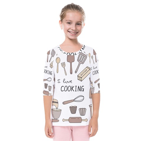 I Love Cooking Baking Utensils Knife Kids  Quarter Sleeve Raglan T-shirt by Apen