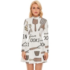 I Love Cooking Baking Utensils Knife Long Sleeve Velour Longline Dress by Apen