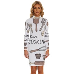 I Love Cooking Baking Utensils Knife Long Sleeve Shirt Collar Bodycon Dress by Apen