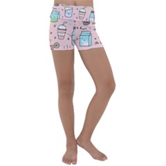 Drink Cocktail Doodle Coffee Kids  Lightweight Velour Yoga Shorts by Apen