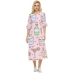 Drink Cocktail Doodle Coffee Double Cuff Midi Dress by Apen