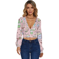 Drink Cocktail Doodle Coffee Long Sleeve Deep-v Velour Top by Apen