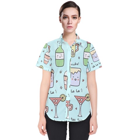 Drinks Cocktails Doodle Coffee Women s Short Sleeve Shirt by Apen