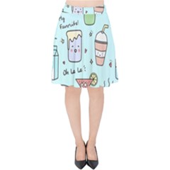 Drinks Cocktails Doodle Coffee Velvet High Waist Skirt by Apen