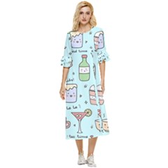 Drinks Cocktails Doodle Coffee Double Cuff Midi Dress by Apen