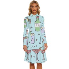 Drinks Cocktails Doodle Coffee Long Sleeve Shirt Collar A-line Dress by Apen