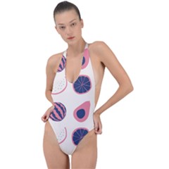 Fruits Halves Pattern Design Backless Halter One Piece Swimsuit by Apen