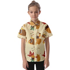 Leaves Foliage Acorns Barrel Kids  Short Sleeve Shirt by Apen