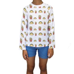 Fries Taco Pattern Fast Food Kids  Long Sleeve Swimwear by Apen