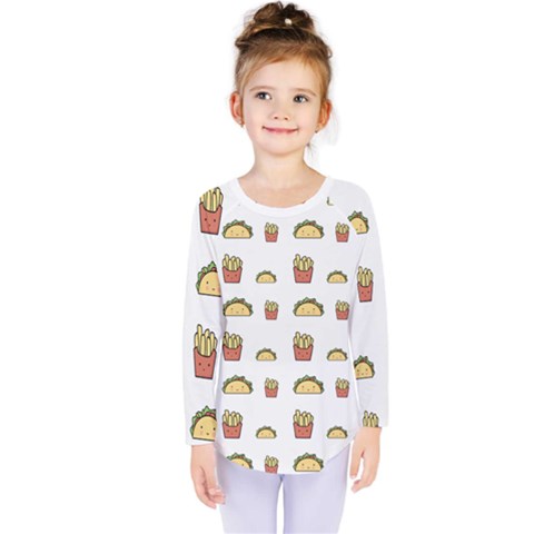 Fries Taco Pattern Fast Food Kids  Long Sleeve T-shirt by Apen