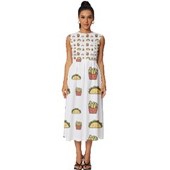 Fries Taco Pattern Fast Food Sleeveless Round Neck Midi Dress by Apen