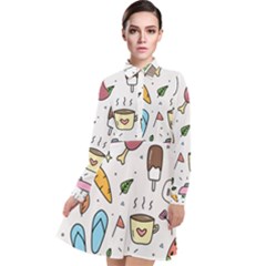 Doodle Fun Food Drawing Cute Long Sleeve Chiffon Shirt Dress by Apen