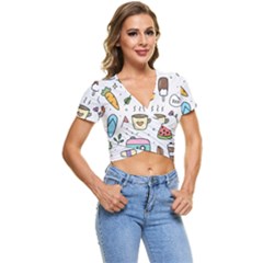 Doodle Fun Food Drawing Cute Short Sleeve Foldover T-shirt by Apen