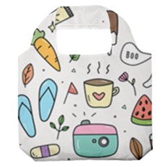 Doodle Fun Food Drawing Cute Premium Foldable Grocery Recycle Bag by Apen