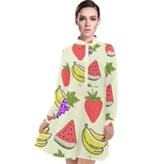 Fruits Pattern Background Food Long Sleeve Chiffon Shirt Dress by Apen