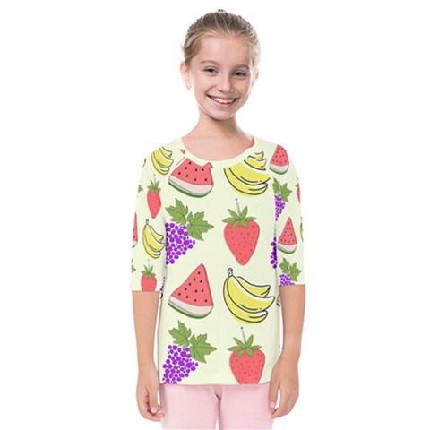 Fruits Pattern Background Food Kids  Quarter Sleeve Raglan T-shirt by Apen