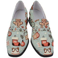 Christmas Cartoon Pattern Women s Chunky Heel Loafers by Apen